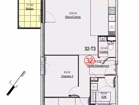 appartement f3 en dernier étage dans résidence récente