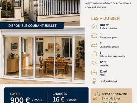 ? à louer – maison de ville en plein centre de tonnay-charente (17) ◊