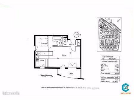appartement 2 pièces 45 m²
