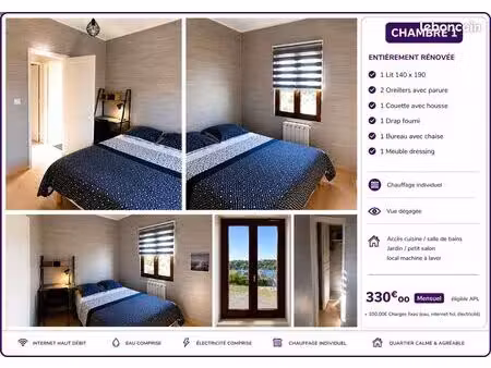 location chambre étudiant. quartier très calme éligible apl. proche écoles et commerces