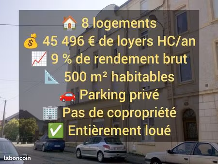 immeuble de rapport – 8 logements loués – 500 m² – rendement brut 9 % – vente en bloc