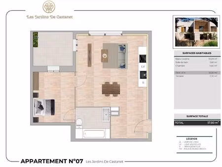 appartement de type 2 avec terrasse + 2 places de parking