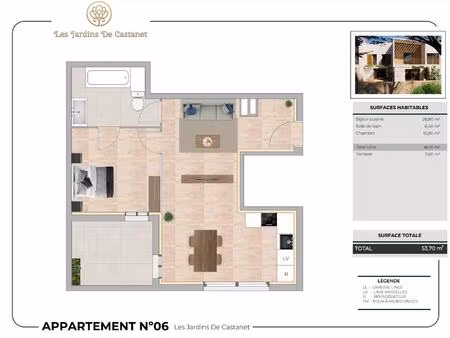 appartement de type 2 + terrasse + 2 places de parking