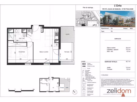 location appartement 2 pièces 42 m² à toulouse (31100)