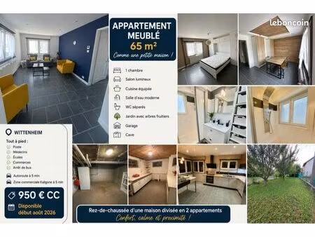 ? appartement meublé 65 m² avec jardin  garage et cave – wittenheim – 950 cc