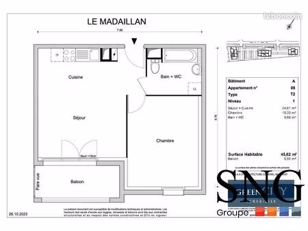 appartement 2 pièces 46 m²