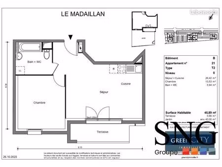 appartement 2 pièces 46 m²