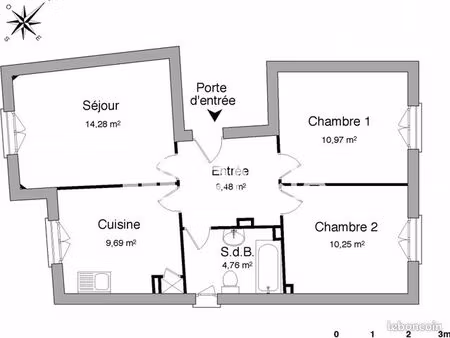 appartement 3 pièces 56 m²