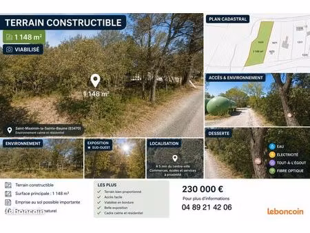 terrain 1148 m² saint maximin la sainte baume