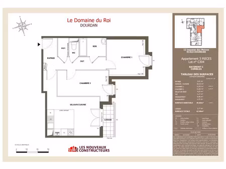 location appartement 3 pièces 60 m² à dourdan (91410)  912 €