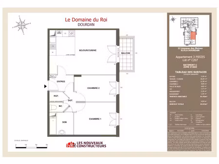 location appartement 3 pièces 62 m² à dourdan (91410)  929 €