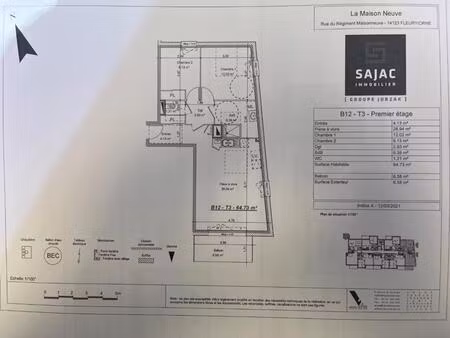location appartement 3 pièces 64m² fleury sur orne 14123