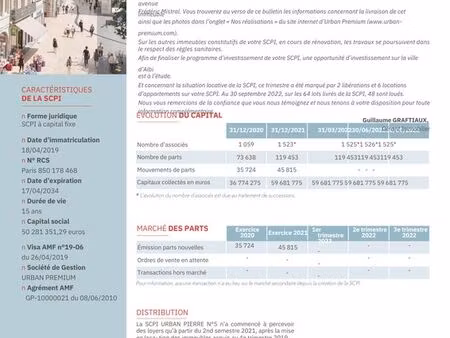 150 parts de la scpi déficit foncier urban pierre n°5 avec décôte de 8.87% par rapport à l