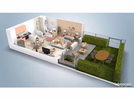 ? appartement t2 de 45 m² avec terrasse  jardin et deux garages électrifiés ◊