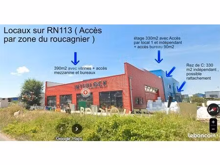 direct propriétaire / grands locaux lunel viel 1150 m2 tous commerces ou activités