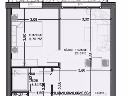appartement 2 pièces 38 m²