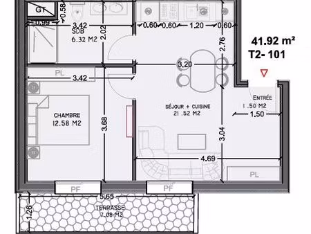 appartement 2 pièces 41 m²