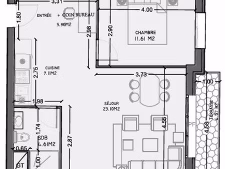 appartement 3 pièces 52 m²