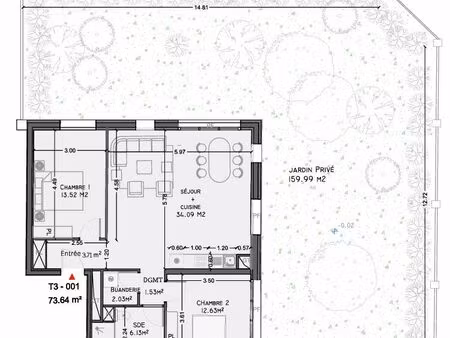 appartement 3 pièces 73 m²