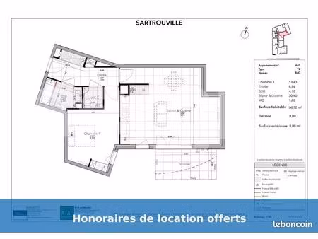 appartement 2 pièces 56 m²