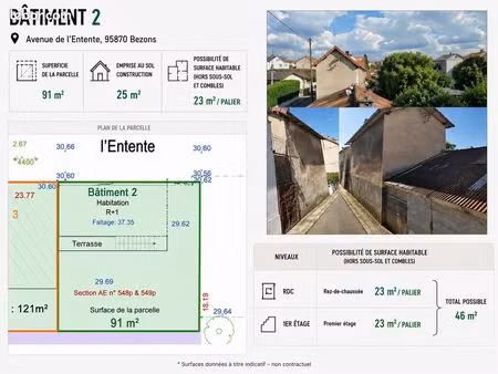 bâtiment à réhabiliter – 46m2 – bezons quartier des chênes
