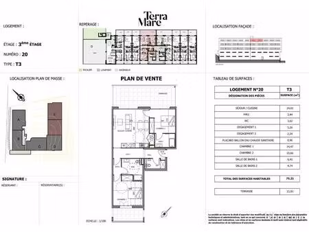 appartement 3 pièces 75 m²