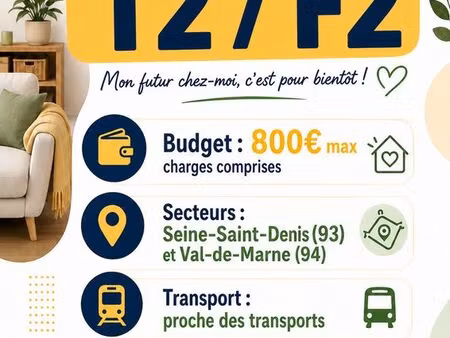 recherche appartement t2 – 93/94 – budget 800 max