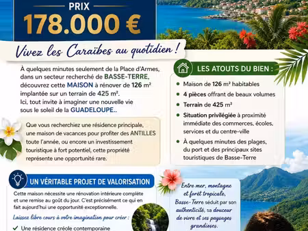maison à vendre basse terre 4 pièce(s) 126m2 178 000€