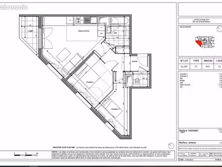 appartement 3 pièces 58 m²