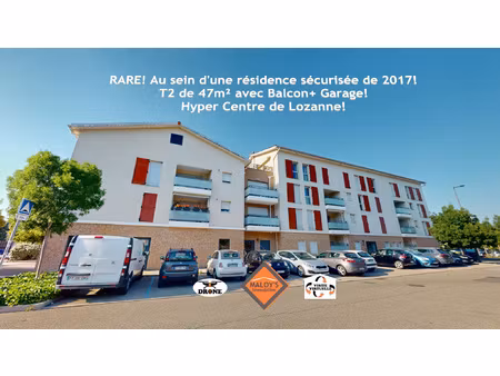rare! t2 de 47 75 m2 lumineux avec balcon + garage en sous-s