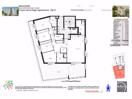 appartement valence 6 pièce(s) de 116.5 m2 environ avec terrasse