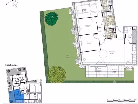 t4 en rdc avec sa terrasse de 14m² + jardin de 102.52m² + 2 parkings extérieurs