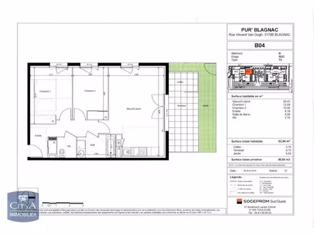 appartement à louer 3 pièces 63.94 m² - blagnac (31) - 807€