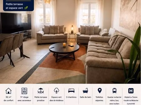 grand t4 lumineux de 92 m² avec terrasse – 1er étage avec ascenseur – marseille 13004