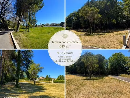 lamanon – terrain constructible 619 m² viabilisé  libre constructeur  proche grottes de ca