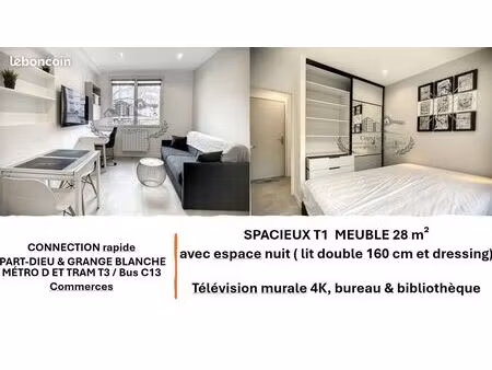 spacieux t1 meuble 28.05 m² avec espace nuit ( lit double 160 cm avec dressing)  connectio
