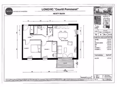 appartement 3 pièces 59 m²