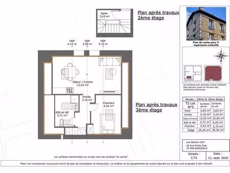 appartement 2 pieces dernier etage rénové