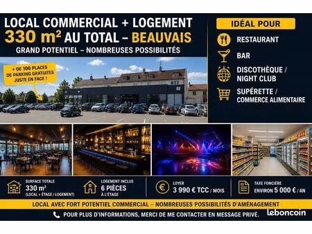 à céder droit de bail beauvais gare 310m2