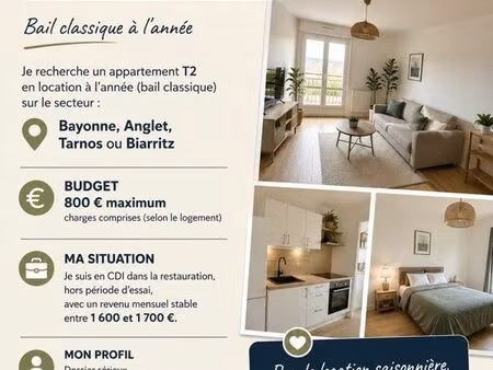 recherche location t2 – bayonne / anglet / tarnos / biarritz