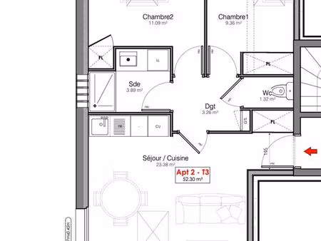 appartement t3 52m2 à louer clisson