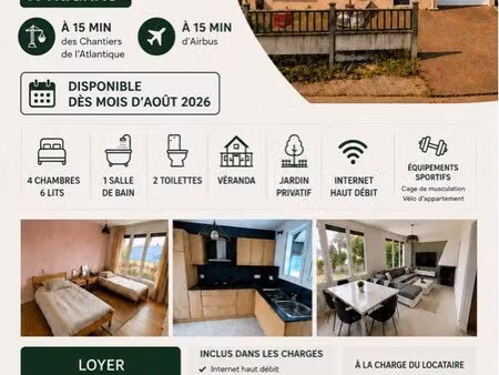 ? maison meublée pour entreprise – 4 chambres – max 6 personnes – trignac / saint-nazaire