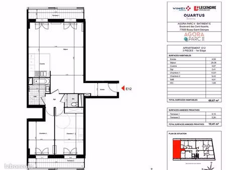 appartement 3 pièces 70 m²