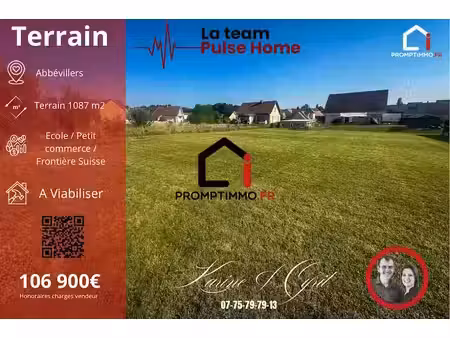 vente terrain à batir 1087 m² à abbévillers (25310)  106 900 €