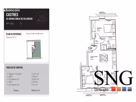 appartement 3 pièces 51 m²