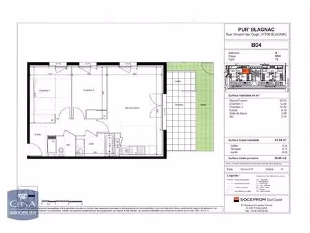 location appartement 3 pièces 63m² blagnac 31700
