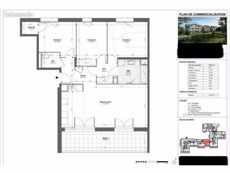 appartement t4 récent - 84m2 + balcon 15m2 - gresy sur aix