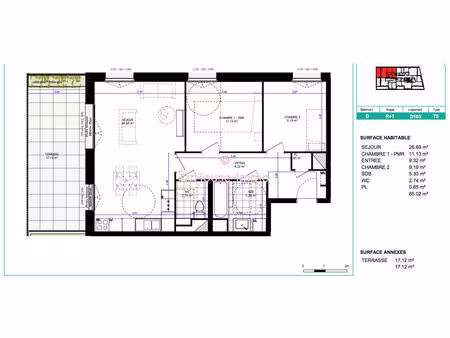 appartement neuf t3 avec balcon et parking