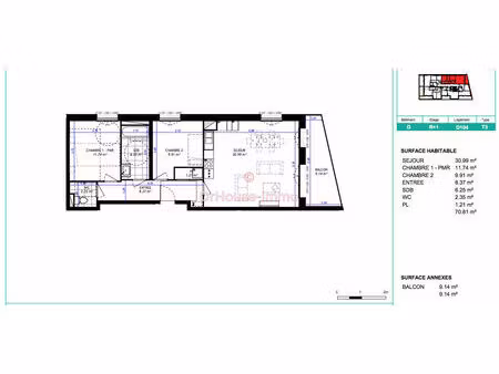 appartement neuf t3 avec balcon et parking