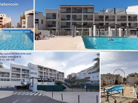 grand studio meublé 26 m²  balcon 6 m² solarium 60 m²: eau et électricités comprises